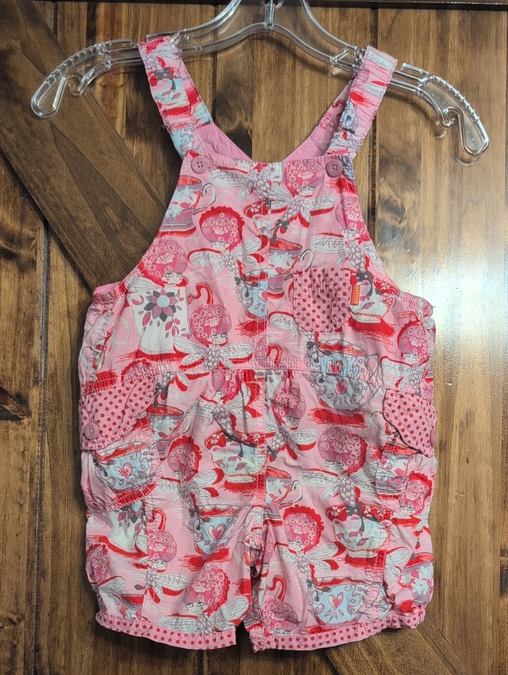 Oilily Pink Fairy & Teacup Romper Overalls Shorts Sz 98 3